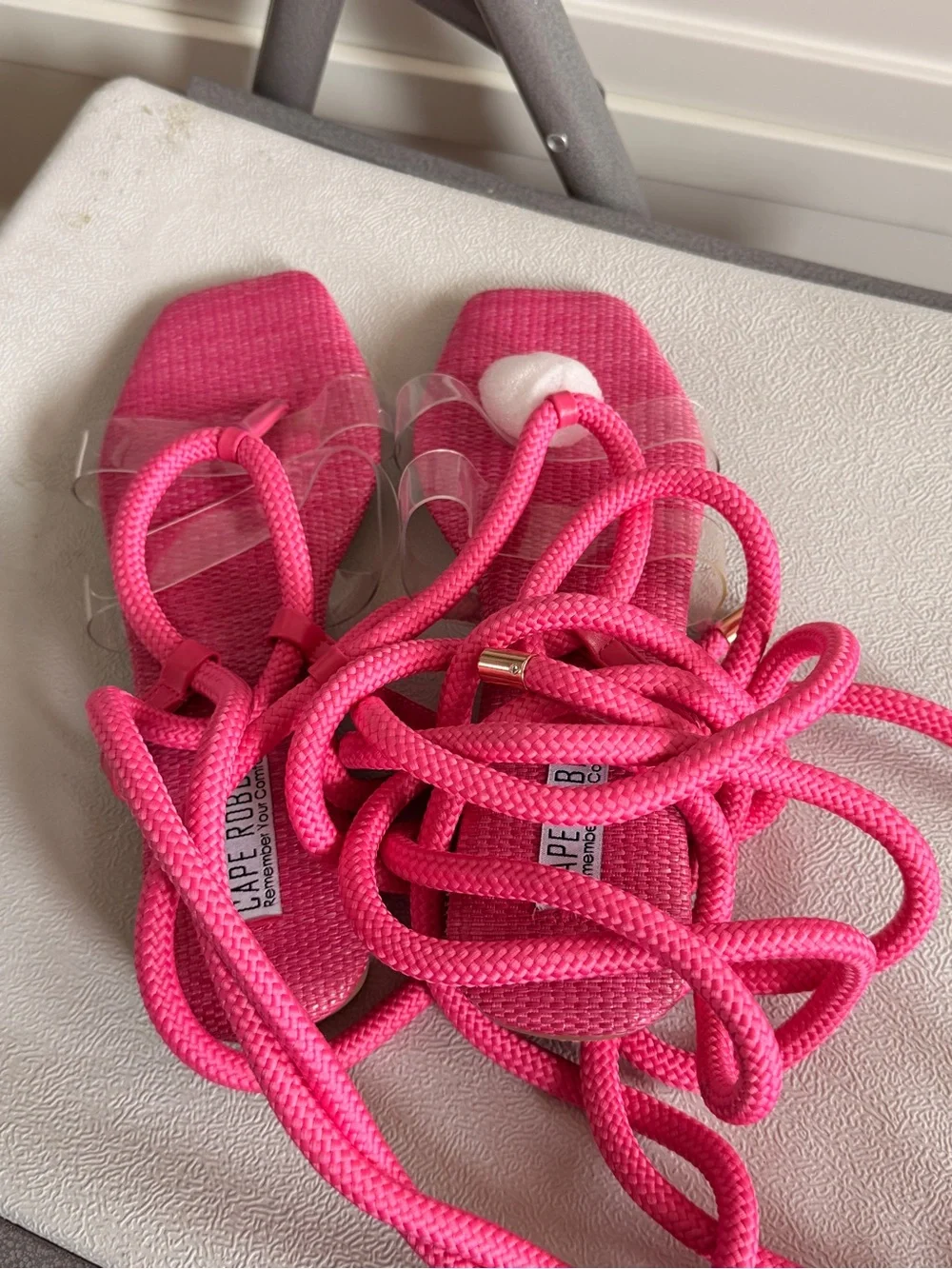 Cape Robbin Neon Pink Lace-Up Clear Strap Sandals
